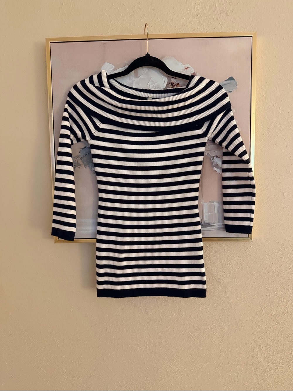 Tuckernuck Navy & White Striped Rib Knit Sweater | Boat Neck | Size Medium